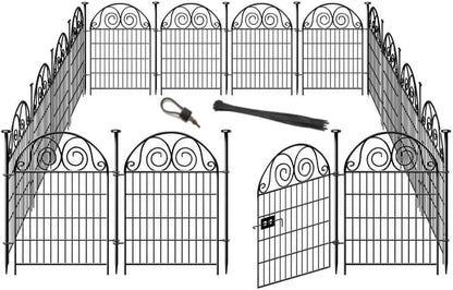 Tall Garden Animal Barrier Fencing with Gate, 32 in(H)×27 in(L) 16 Panels Dog Digging Fence