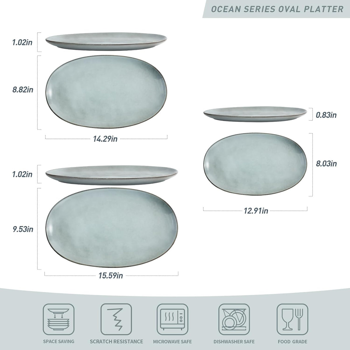 famiware Serving Platter, Oval 15.59/14.3/12.9inch Serving Dishes for Entertaining, Serving Bowls