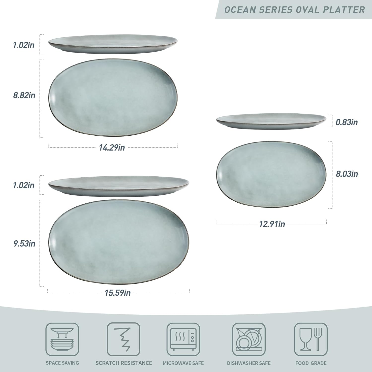famiware Serving Platter, Oval 15.59/14.3/12.9inch Serving Dishes for Entertaining, Serving Bowls