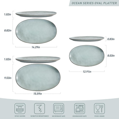 famiware Serving Platter, Oval 15.59/14.3/12.9inch Serving Dishes for Entertaining, Serving Bowls