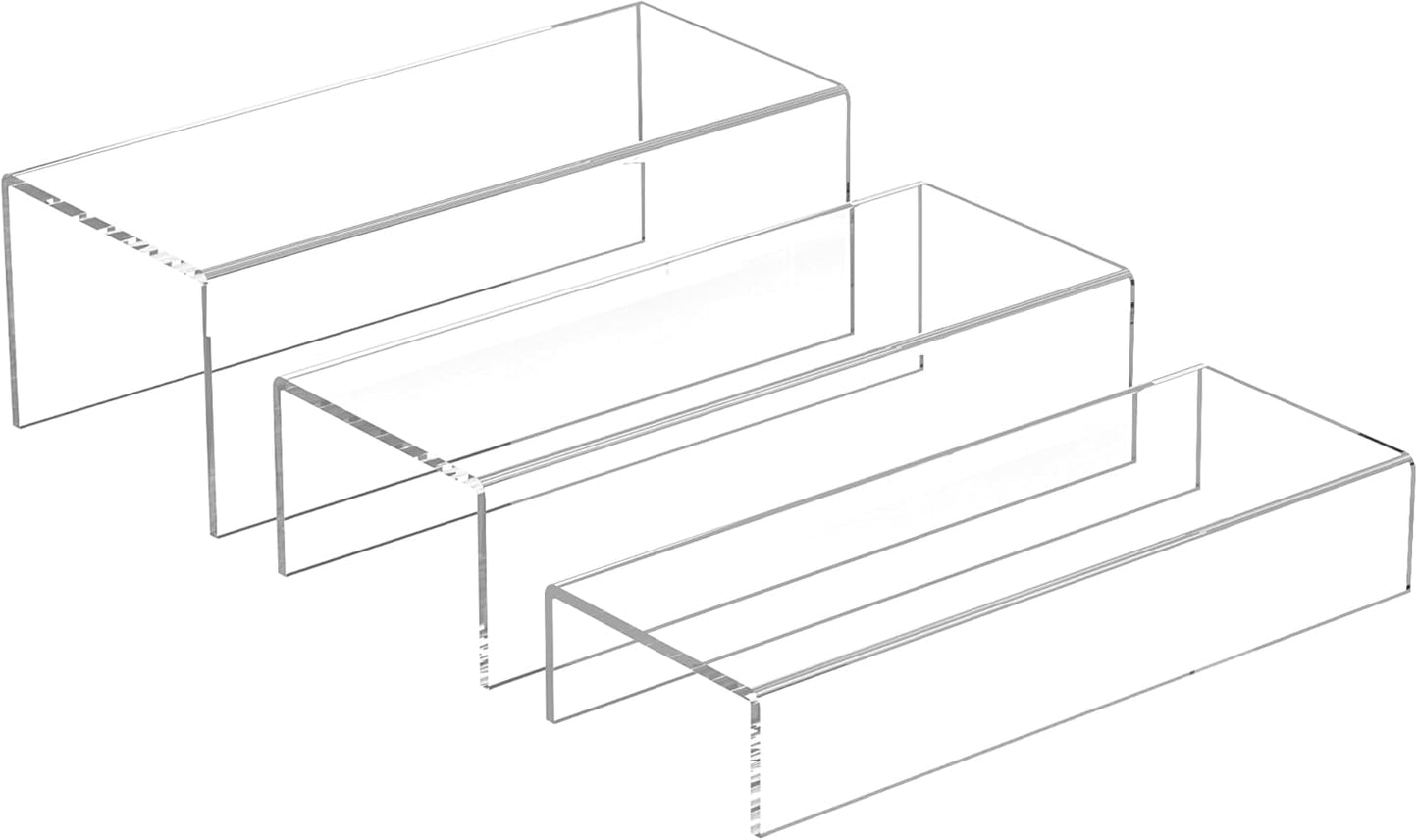 Clear Riser Display Shelf 3pcs, Desktop Rectangular Acrylic Display Shelves Storage Organizer