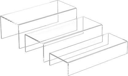 Clear Riser Display Shelf 3pcs, Desktop Rectangular Acrylic Display Shelves Storage Organizer