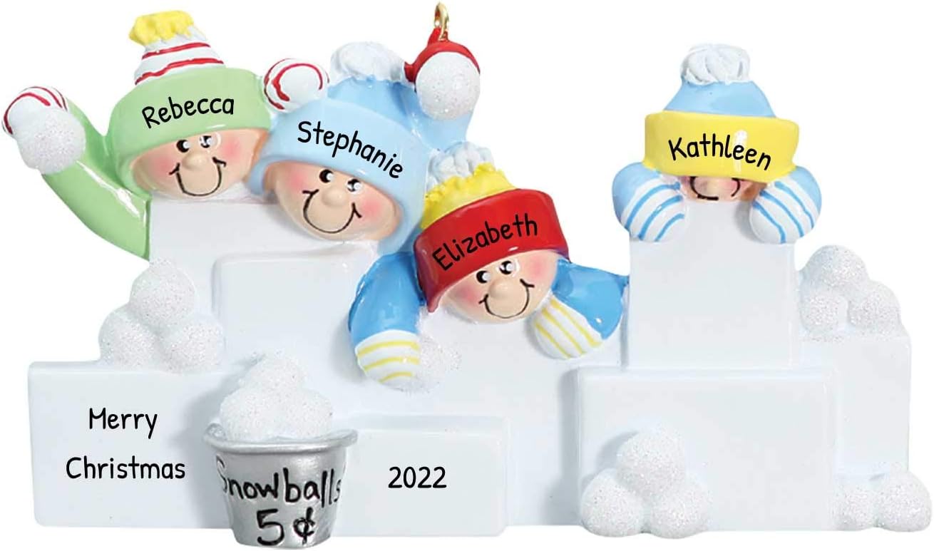3D Snowball Fight Family of 4 Ornament 2025 Personalized Family Christmas Ornaments 2025 | Snowman