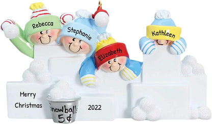 3D Snowball Fight Family of 4 Ornament 2025 Personalized Family Christmas Ornaments 2025 | Snowman