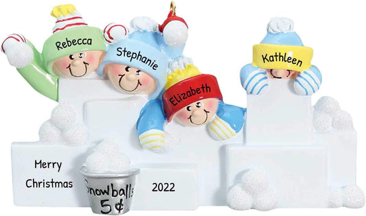 3D Snowball Fight Family of 4 Ornament 2025 Personalized Family Christmas Ornaments 2025 | Snowman