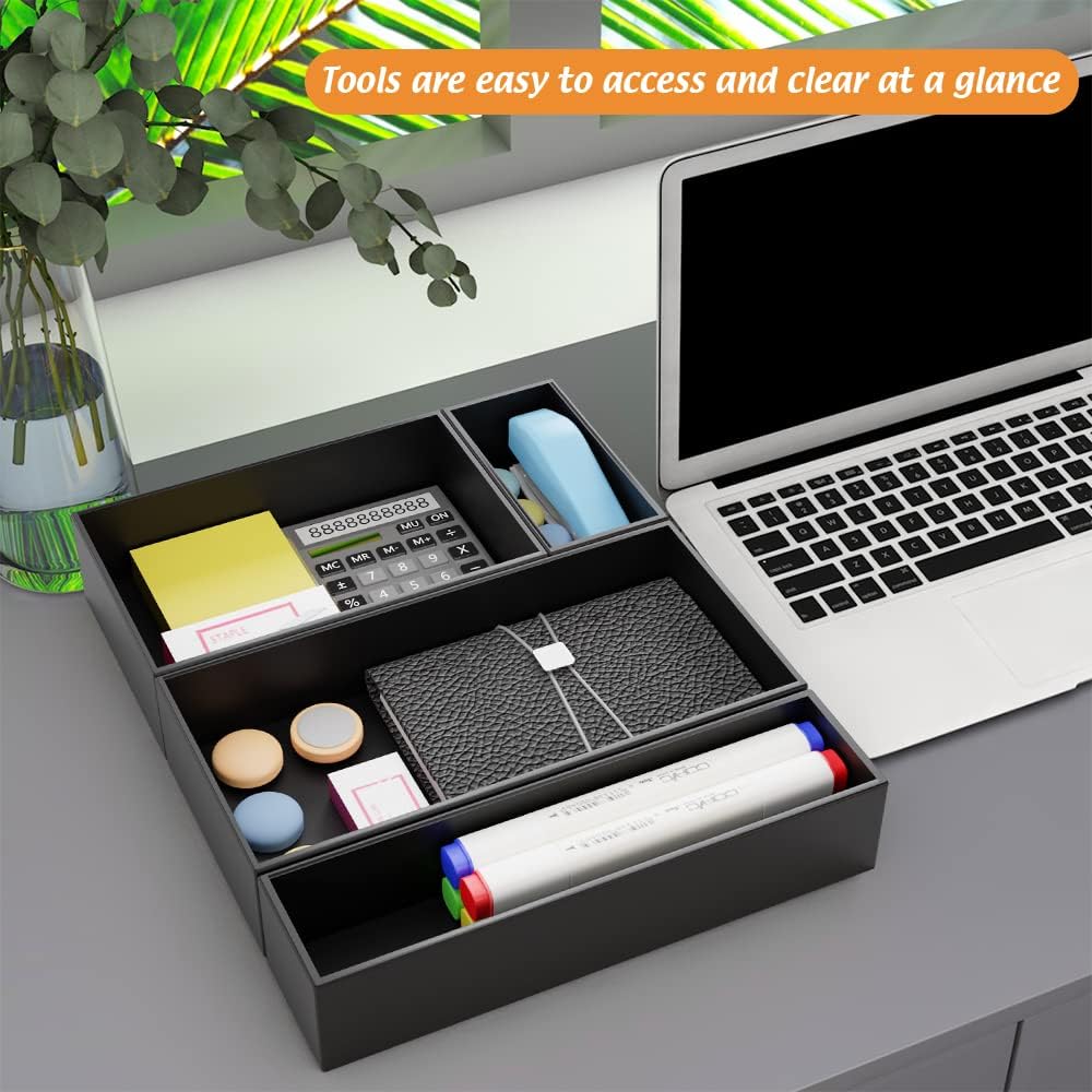 Black Bamboo Drawer Organizer - Silverware&Utensil Holder Organizer for Kitchen Drawers, Multi-Use