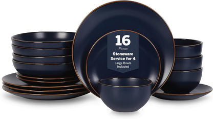 Stone Lain Brasa Modern Stoneware 16 Piece Dinnerware Sets, Plates and bowls Sets, Dish Set for 4