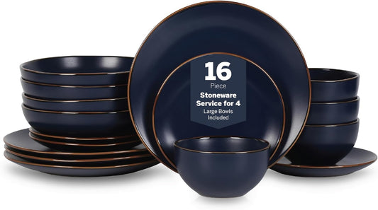 Stone Lain Brasa Modern Stoneware 16 Piece Dinnerware Sets, Plates and bowls Sets, Dish Set for 4