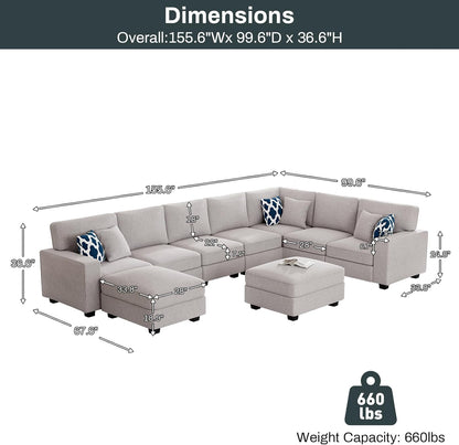 L Lengend Vansen Modular Sectional Sofa U Shaped Couch with Ottoman Modern Reversible Corner