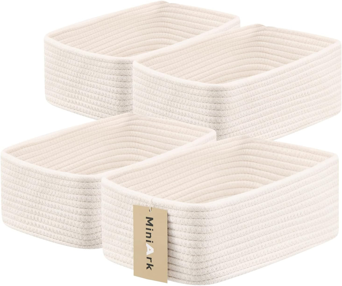 Small Storage Baskets for Organizing | Closet Organizer Bins | Shelf Toy Basket | Woven Rope