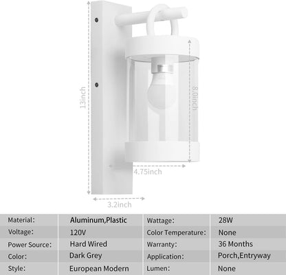 2 Pack Outdoor Wall Lantern with Dusk to Dawn Photocell Sensor,White Exterior Porch Light Fixture