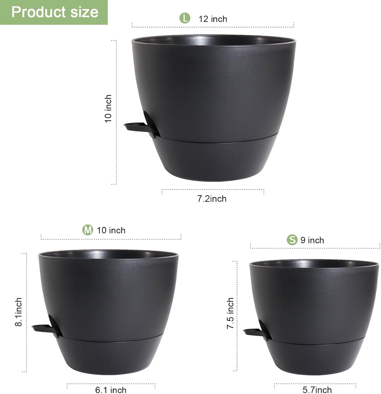 12/10/9 inch Large Self Watering Pots, Planter, Plant Pots with Mesh Drainage Holes for Indoor