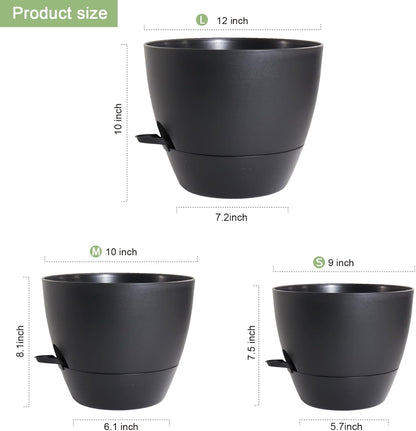 12/10/9 inch Large Self Watering Pots, Planter, Plant Pots with Mesh Drainage Holes for Indoor