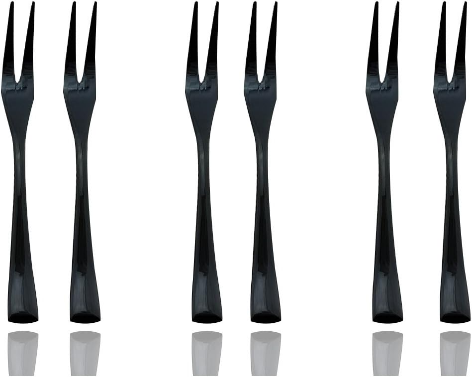JASHII 18/10 Stainless Steel 6 Piece Mirror Polished Black Steak Fruit Fork Black Server Utensil