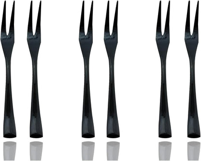 JASHII 18/10 Stainless Steel 6 Piece Mirror Polished Black Steak Fruit Fork Black Server Utensil