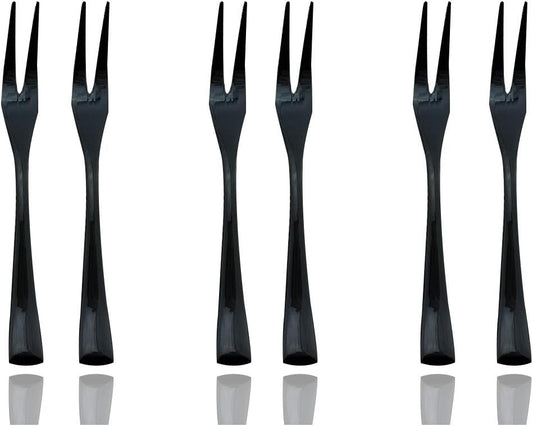 JASHII 18/10 Stainless Steel 6 Piece Mirror Polished Black Steak Fruit Fork Black Server Utensil