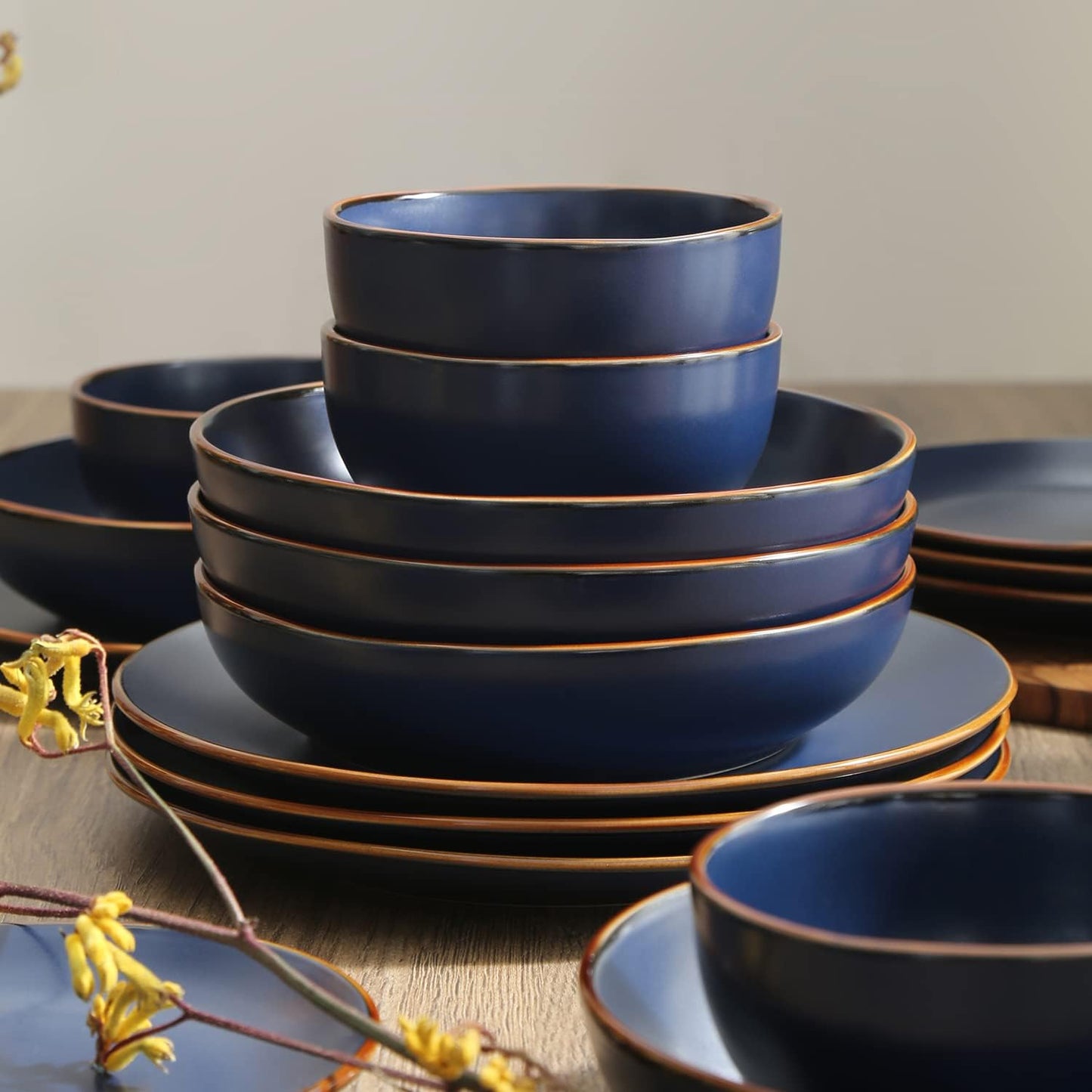 Stone Lain Brasa Modern Stoneware 32 Piece Dinnerware Sets, Plates and bowls Sets, Dish Set for 8