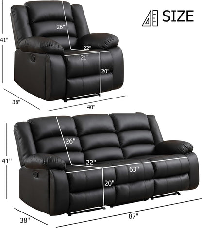 EBELLO Faux Leather Manual Recliner Sofa Set, 2 Recliner Chair, 3 Seat Reclining Sofa, Couch Set