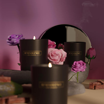 Benevolence LA Rose & Sandalwood Scented Candle | Soy Candles, Black Candle for Home | Gifts for