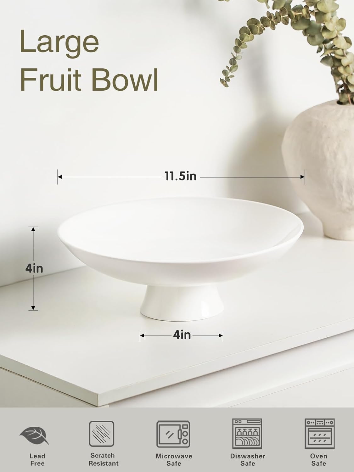 Kanwone Large Fruit Bowl for Kitchen Counter - Decorative Bowls for Home Décor - Ceramic Fruit