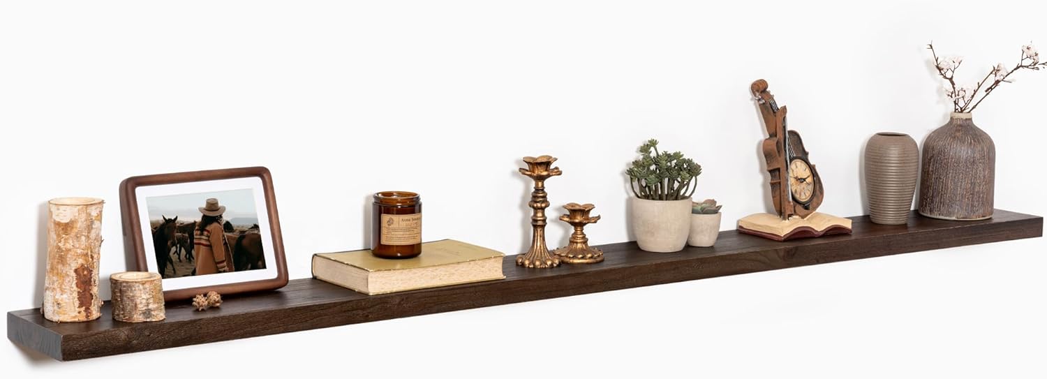 72" Floating Shelves for Wall, Rustic Elm Wood Floating Shelf for Home Decor, Wall-Mounted Display