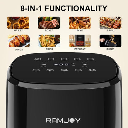 Air Fryer 3.8 Quarts for 1-2 people, 8-in-1 Functions, Air Fry, Roast, Bake, Broil, Preheat, Shake