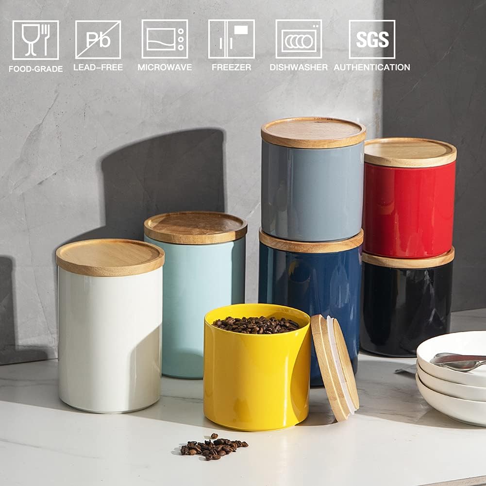 Sweejar Kitchen Canisters Ceramic Food Storage Jar, Stackable Containers with Airtight Seal Wooden