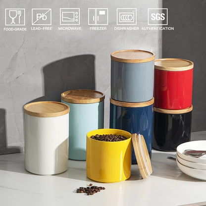 Sweejar Kitchen Canisters Ceramic Food Storage Jar, Stackable Containers with Airtight Seal Wooden