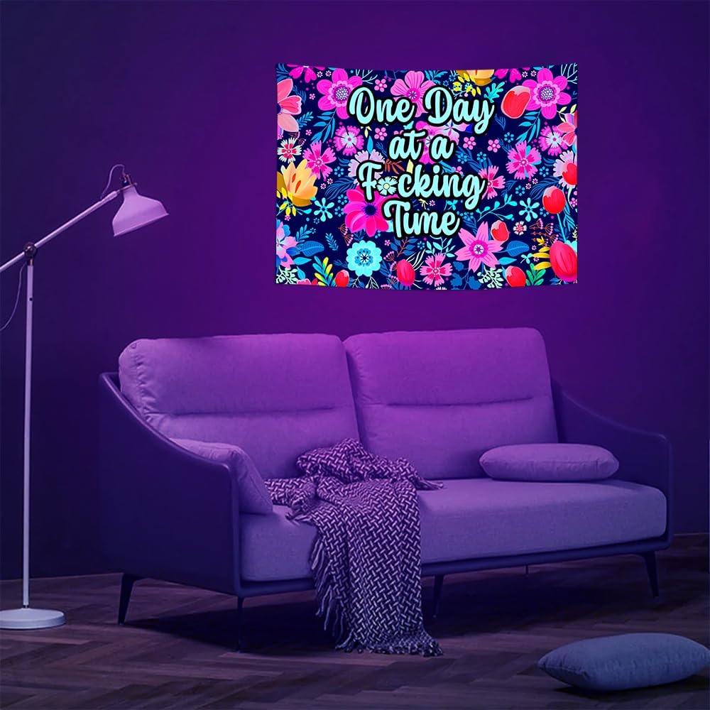 ADDWel Blacklight Floral Tapestry, Hippie Flower Tapestry Glow In The Dark, UV Reactive Black Light