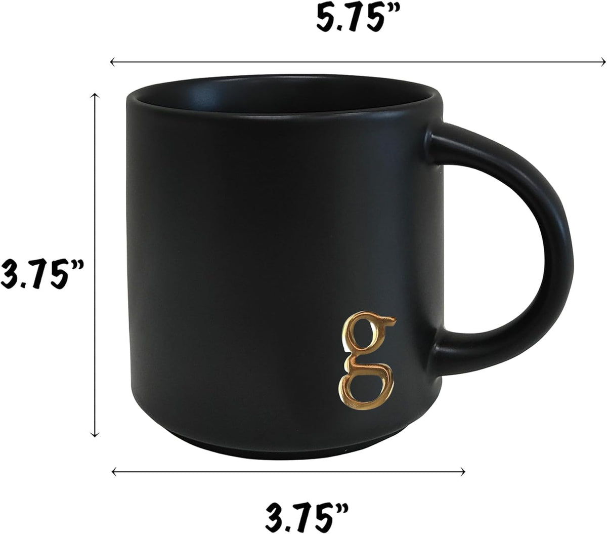COLLECTIVE HOME - Black Monogram Ceramic Mugs, 15 oz Golden Initial Coffee Cups, Elegant Alphabet