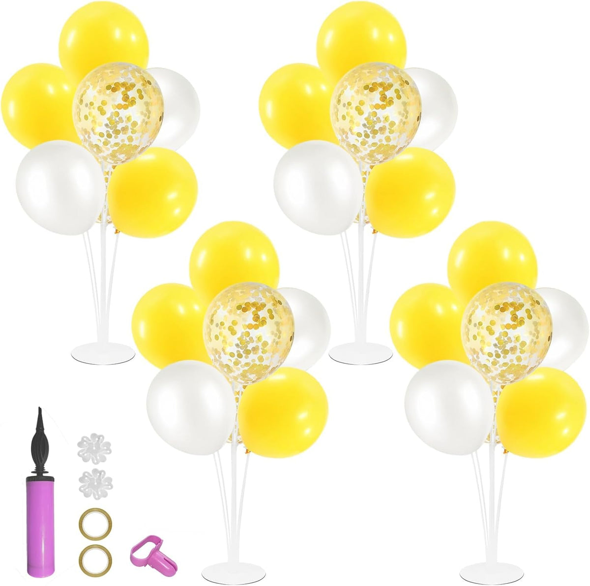 Yellow and White Balloon Stand Centerpiece Table Decorations for Bee Sunflower Daisy Birthday