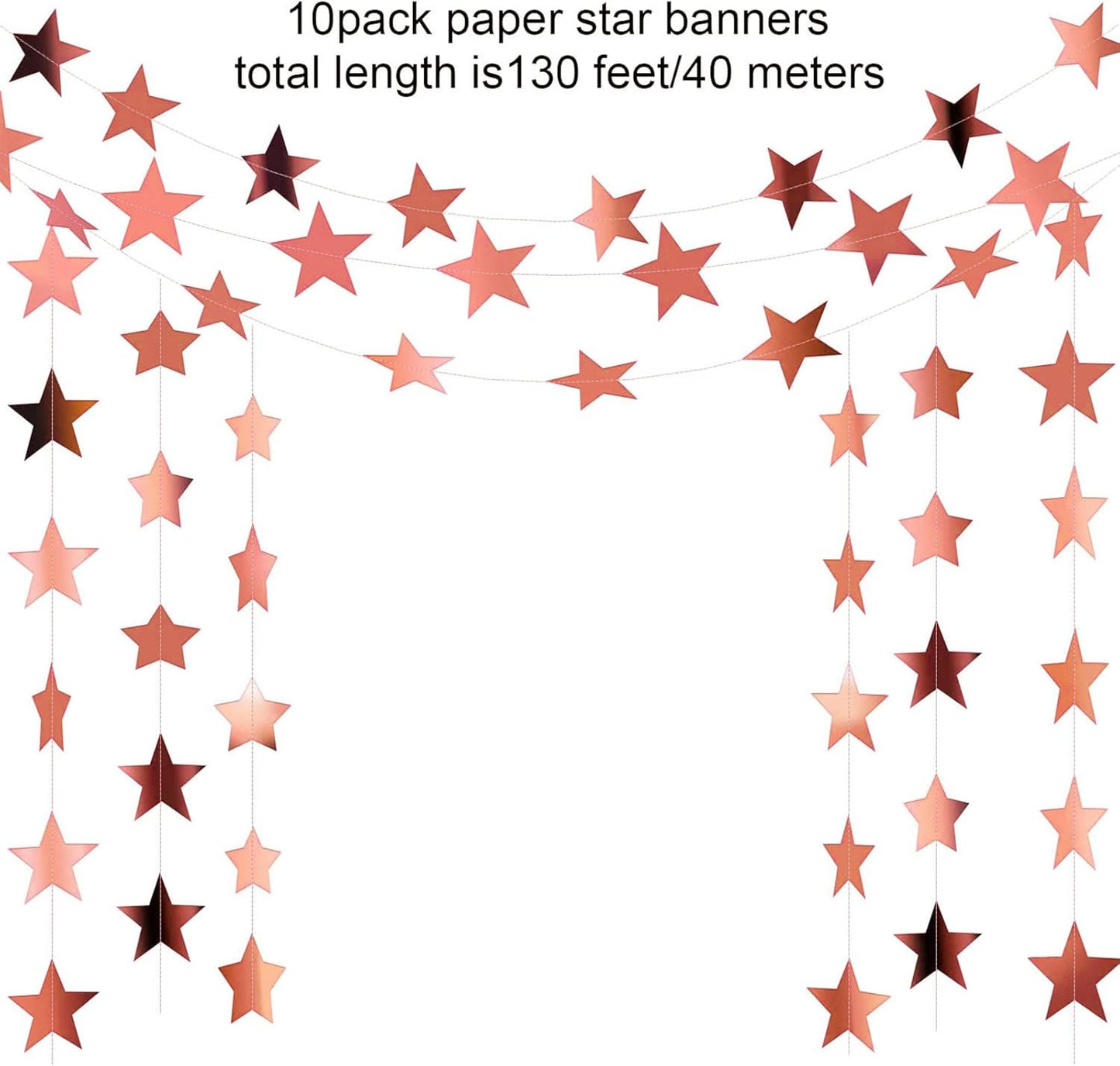 Patelai Glitter Star Garland Banner Decor, 130 Feet Star Hanging Bunting Banner Bright Backdrop for