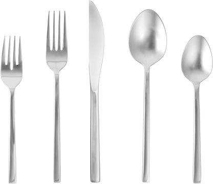 FORTESSA Arezzo 18/10 Stainless Steel Flatware, 20 Piece Place Setting With Table Knives, Forks and