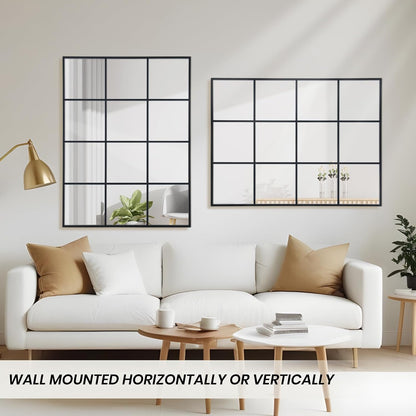 Windowpane Wall Mirror 30"x40" Black Wall Mounted Art Pane Mirror Farmhouse Decorative Mirror