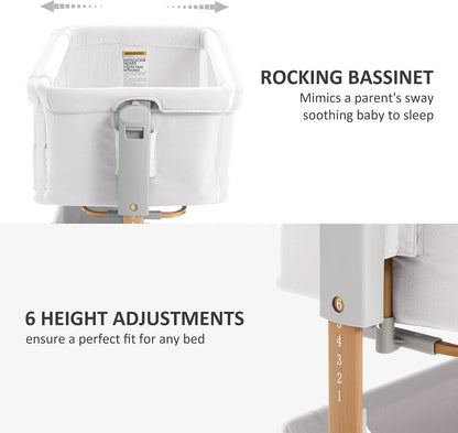 3 in 1 Baby Bassinet, Rocking Bassinet, Bedside Bassinet, 6-Height Adjustable, Bassinet Bedside