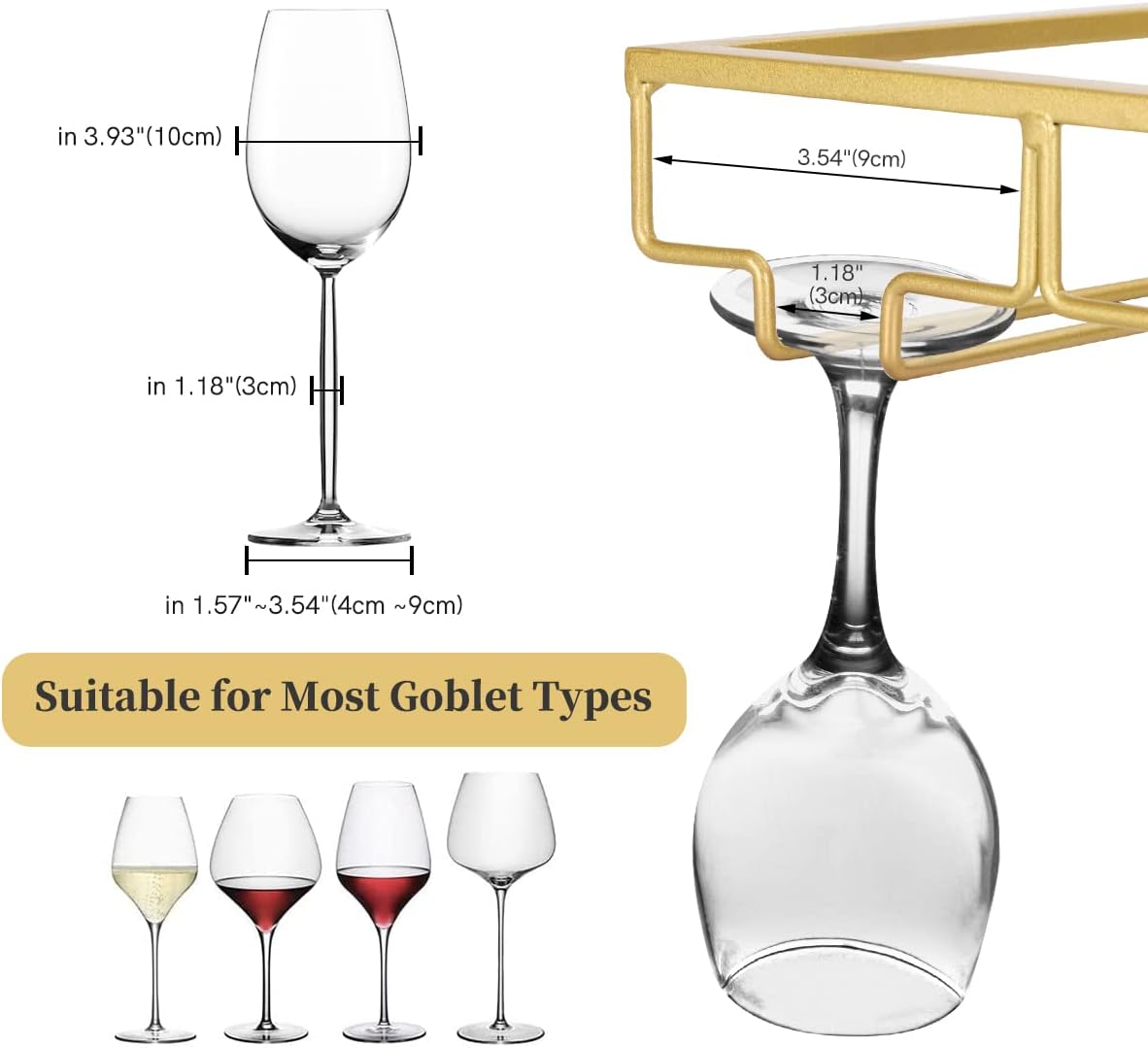 Xverycan Wine Glass Rack Under Cabinet, 8 Row Extreme Large Stemware Hanger, Metal Wine Goblet