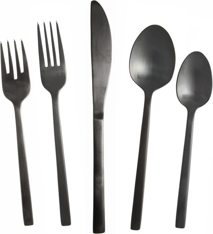 Fortessa Arezzo 18/10 Stainless Steel Flatware, 5 Piece Place Setting, Service for 1, Brushed Black