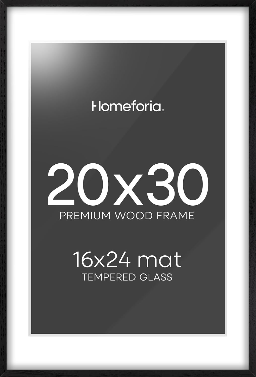Homeforia 20x30 Black Wood Frame, High End Oak 20x30 Wooden Picture Frames with Mat 16x24 Photo, 20