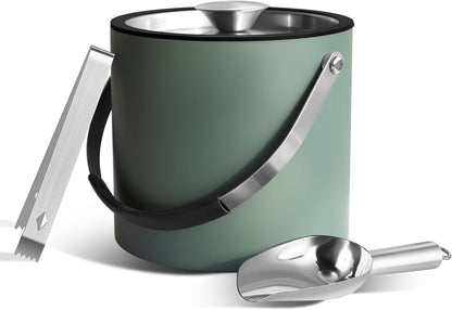 3L Ice Bucket with Silicone Lid, Scoop, Tongs & Strainer, Stainless Steel Double Wall Insulated Ice