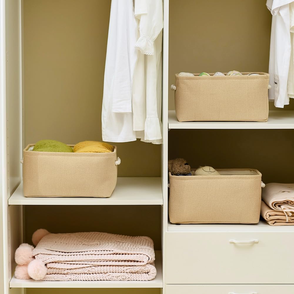 TheWarmHome Storage Bins for Shelves - Medium 3Pack 13.8L*9.8W*6.7H inch Canves Storage Basket for