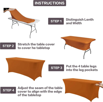 IVAPUPU 2 Pack 6FT Table Cloth for Rectangular Fitted Events Stretch Caramel Table Covers Washable
