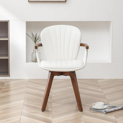 LUNLING Swivel Dining Chairs, Mid Century Modern White Faux Leather Kitchen Chairs with Arms,Bamboo
