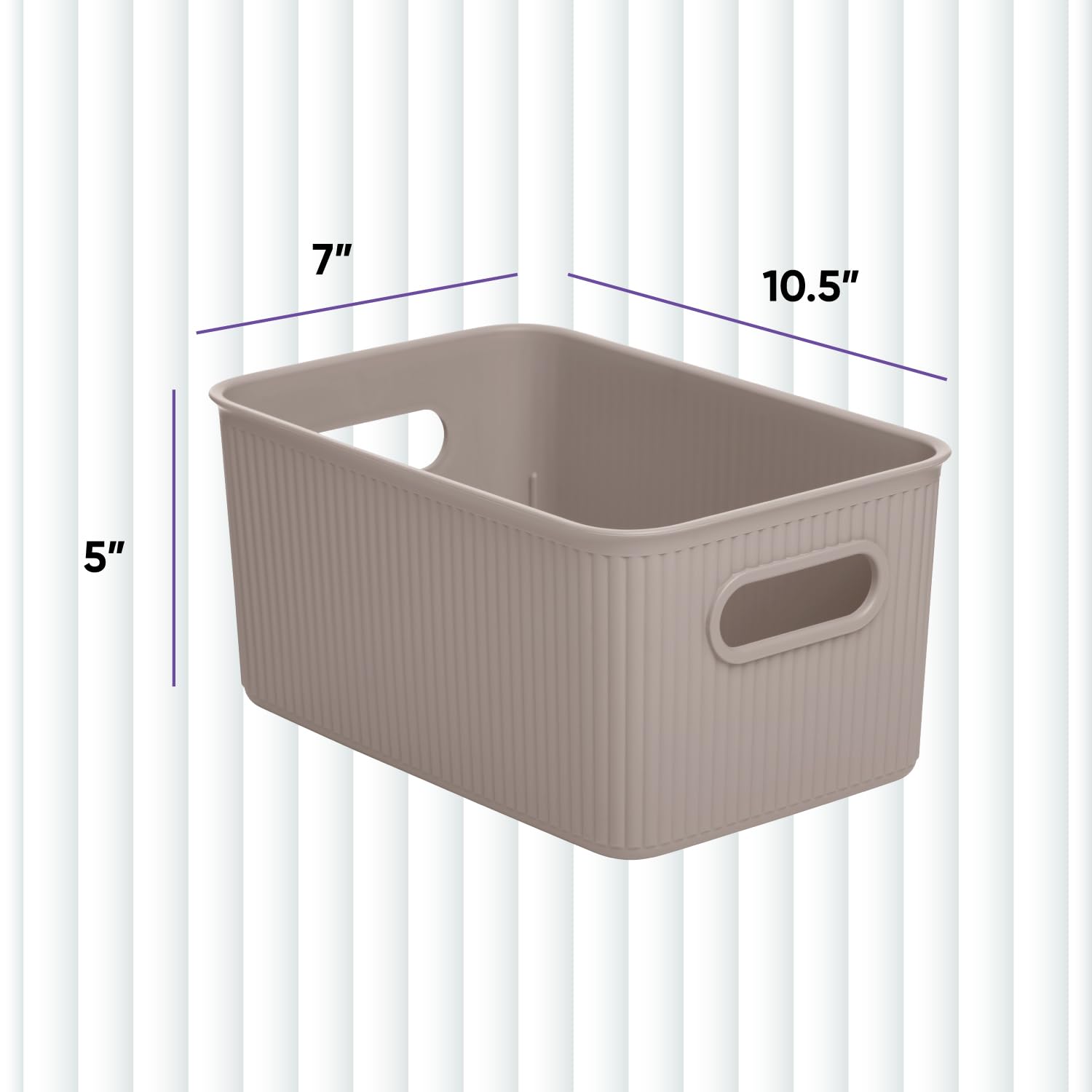 Superio Ribbed Collection - Decorative Plastic Basket Open Home Storage Bins Organizer, Medium