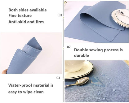 Faux Leather Placemats, PU Table Mats, Set of 4, Waterproof, Stain Resistant, Heat Resistant