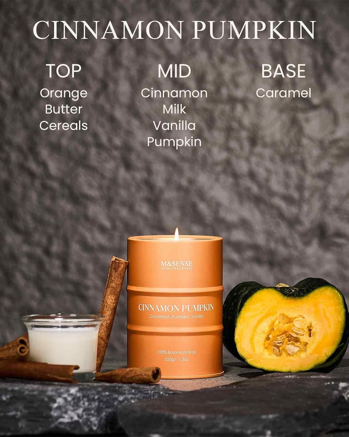 M&SENSE Cinnamon Pumpkin Scented Candles Natural Non Toxic, Aromatherapy Candle for Stress Relief