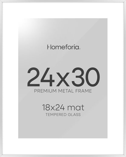 Homeforia Poster Silver Frame 24x30, High End Metal 24 x 30 Large Picture Frames with Mat 18 by 24