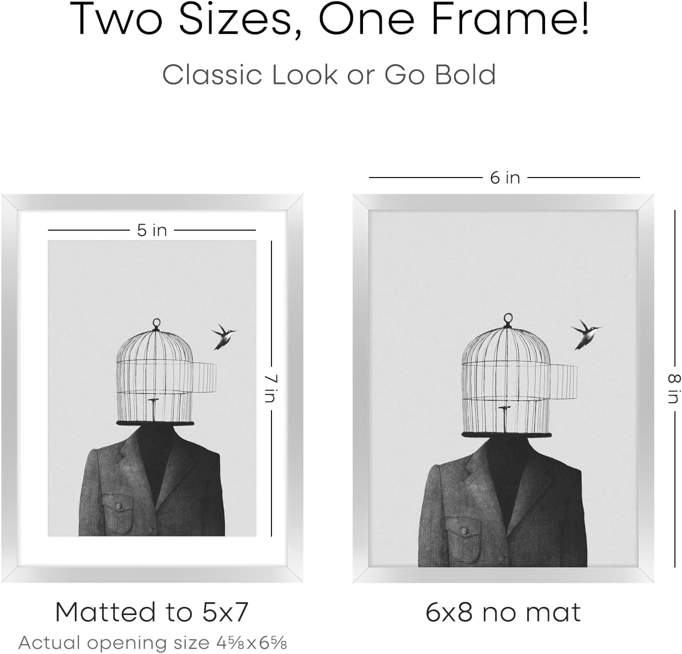 Homeforia Silver Photo Frame 6x8, High End Metal 6 x 8 Silver Picture Frames with Mat 5 x 7, 6by8
