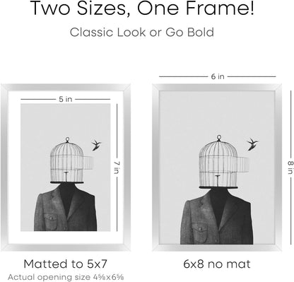 Homeforia Silver Photo Frame 6x8, High End Metal 6 x 8 Silver Picture Frames with Mat 5 x 7, 6by8