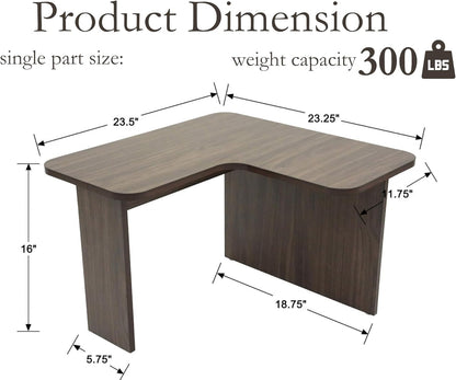 VESCASA Modern L Shaped Nesting Coffee Table Set of 2 Modular Rectangle Walnut Wood Table for