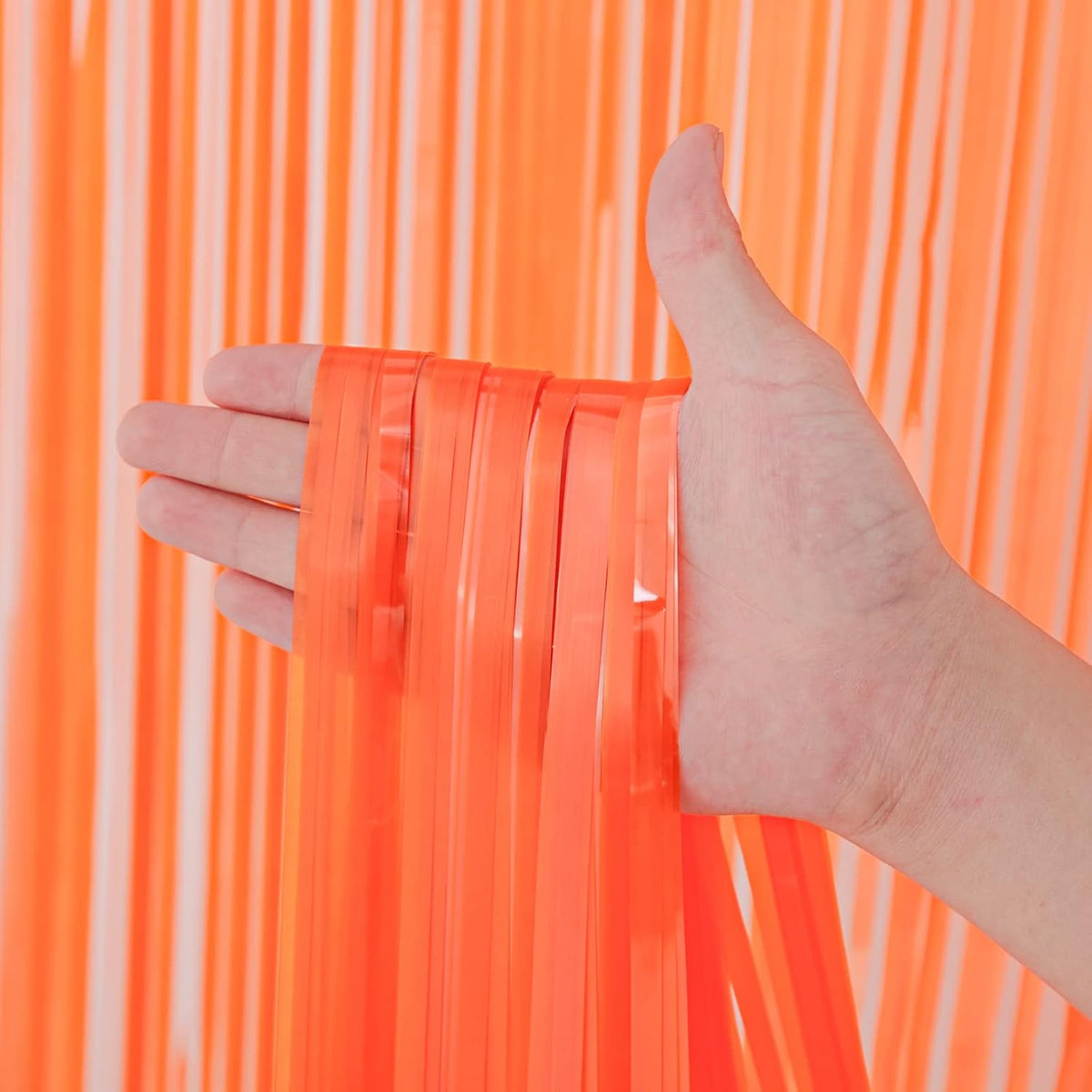 3 Pack 3.3x8.2 Feet Orange Foil Fringe Backdrop Curtains, Tinsel Streamers Birthday Party
